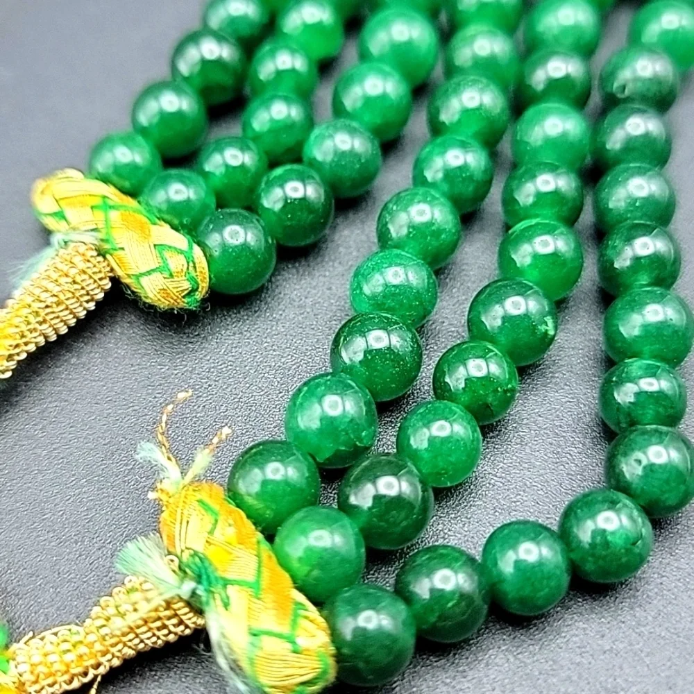 932.50 CTS GREEN EMERALD EARTH MINED 3 LINE ROUND BEADED GEMSTONE BEADS NECKLACE